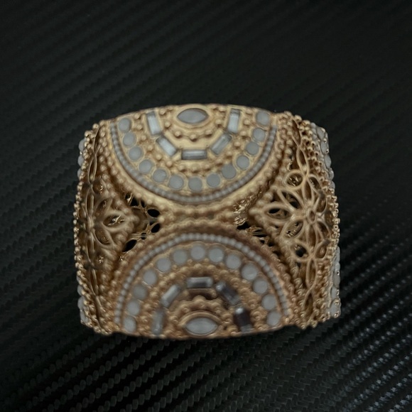 Francesca Collection, Gold Tone Open Work Design Stretch Bracelet 1 1/2” Wide - Picture 3 of 5